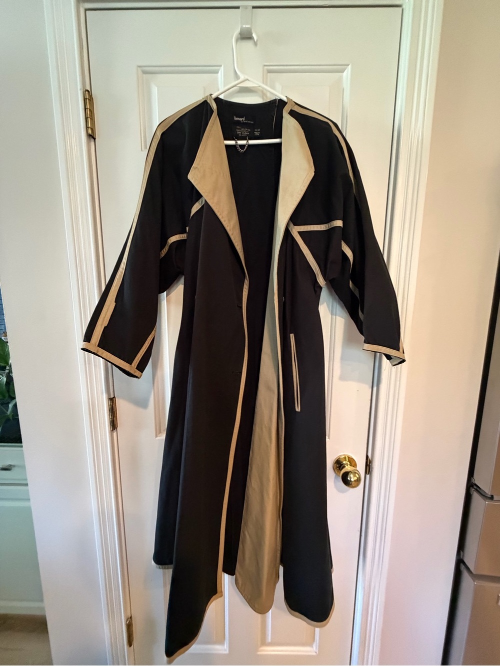 Harvé Benard Vintage Black Trench Coat Colorblock Piping Size 4 Fits 8-10